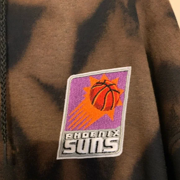 CUSTOM Hanes Men’s EcoSmart Black Bleached Hooded Sweatshirt Retro Suns Patch XL - Picture 4 of 5